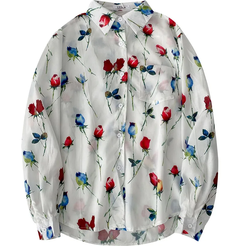 

Kimutomo Floral Printing Blouse Women 2021 Spring Korean Style Casual Fashion Female Turn-down Collar Long Sleeve Tops New