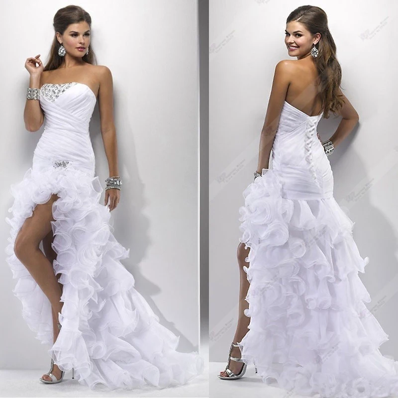 Vestido De Novia сексуальное свадебное платье без бретелек из органзы с бисером короткое спереди длинное сзади сексуальное свадебное платье