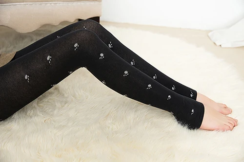 ML23-Black FENNASI Winter Women Thick Warm Tights Print Polka Dots Sexy Pantyhose Lady High Waist Casual Stripe Cotton Leg Warmers Tights - Цвет: ML23-Black