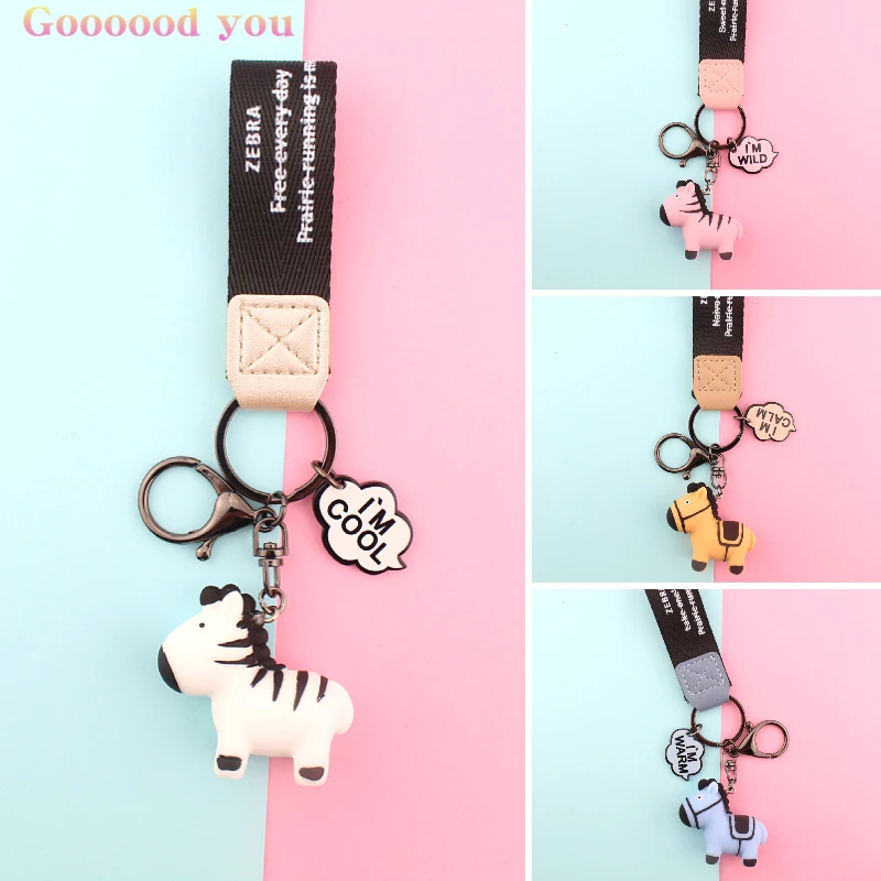 

Cartoon Creativity Animal Keychain Charms Women's Car Key Chain Accessories Cute Zebra Doll Bag Pendants Friends Girls Gifts