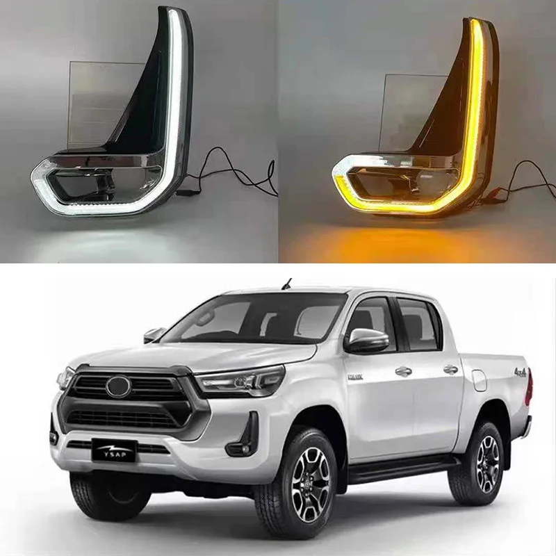 

Система автоматического освещения, два цвета, желтые и белые светодиодные дневные ходовые огни, подходящие для Toyota Hilux Revo 2021