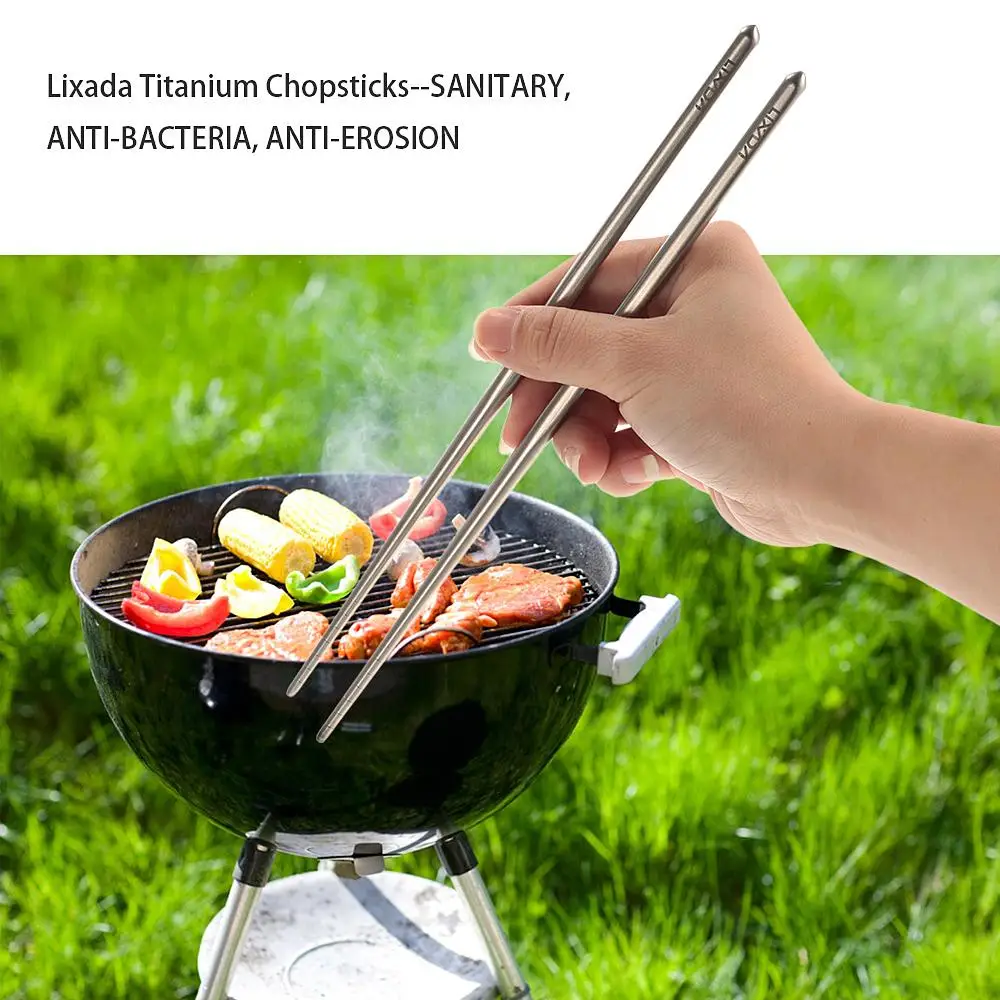 

4pcs Titanium Tableware Camping Fork Spoon Cutter Chopsticks UltraLight Outdoor Cutlery Set for Picnic Travel Kitchen
