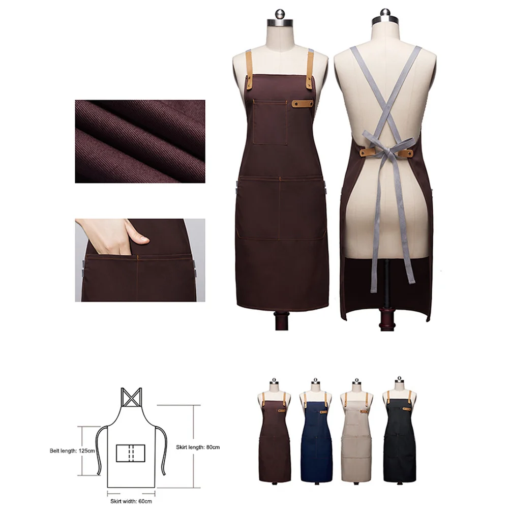 

Canvas Apron Work Waterproof Apron Cross-Back Straps Adjustable Aprons with Pockets For Cooking/Cleaning/Painting /Gardening