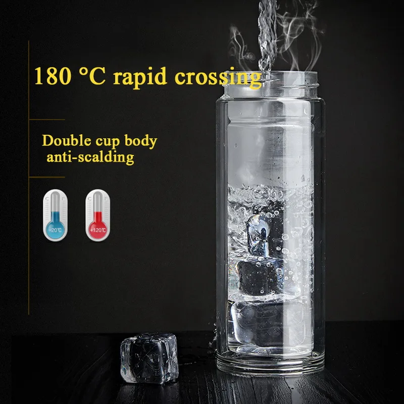 Стеклянная бутылка для воды с двойными стенками и инфузером поилки чая