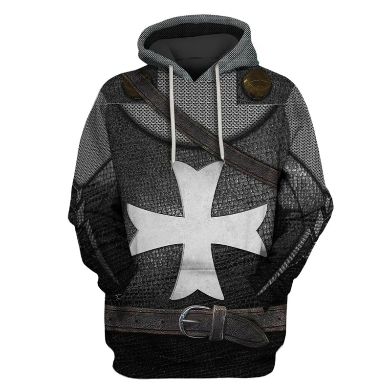 

Medieval knight Cosplay hooded Gray Cross Sweatshirt 3D Printed Hoodies Men Casual Armored knight Royal knight Jacket