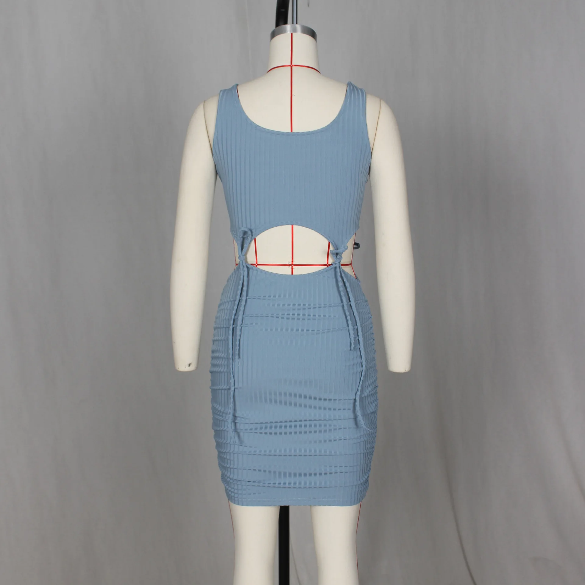 

Zoctuo Women Party Dress Knitted Solid Sexy Hollow Out Bandage Sleeveless Tank Mini Dress Streetwear