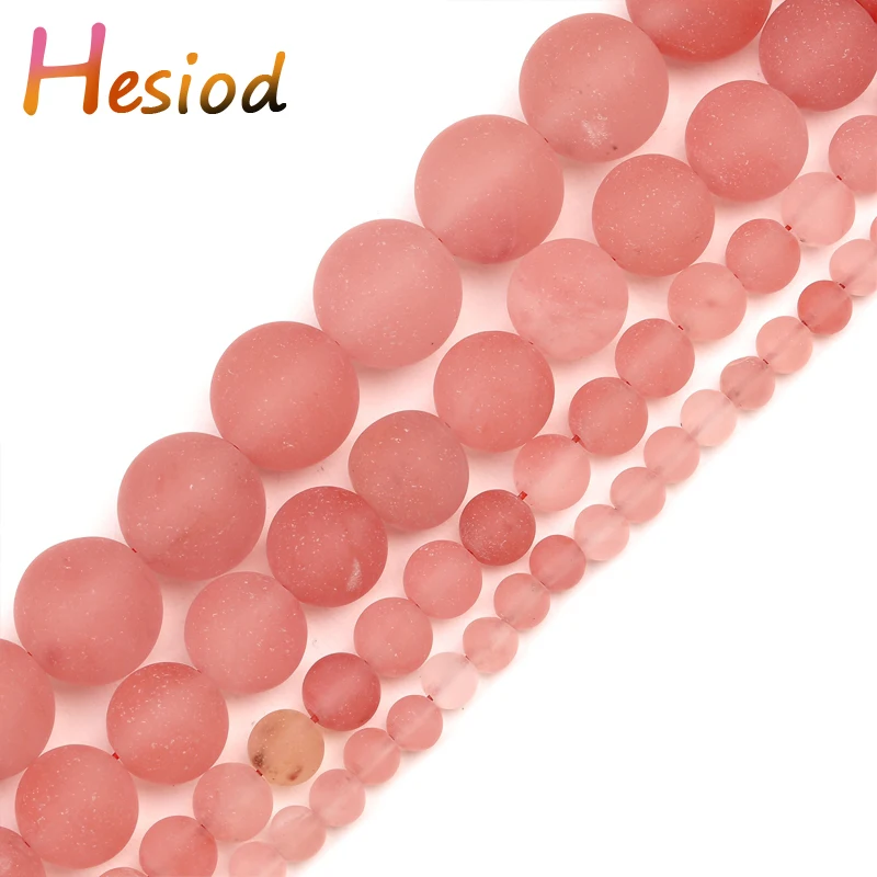 

Hesiod 4/6/8/10/12mm Matte Watermelon Red Chalcedony Stone Beads Polished Round Loose Stone Beads DIY Fashion Jewelry Making