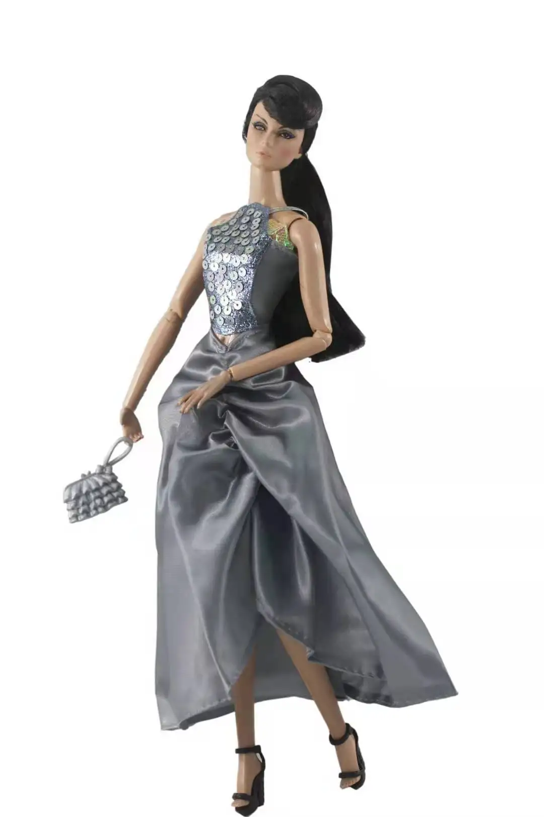 

1/6 BJD Clothes Fashion Handbag Grey Dress for Barbie Doll Outfits Party Gown Vestido 11.5" Dolls Accessories Kids DIY Toy Gifts