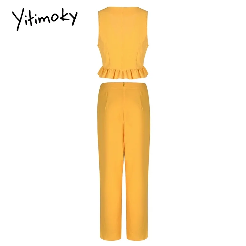 Женский комплект 2 шт. желтые комплекты из двух предметов топы с бретельками и