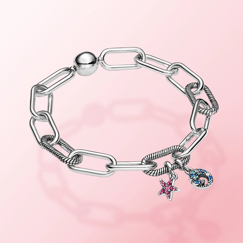 

925 Sterling Silver Bracelet Me charm Silver Pave CZ Starfish Dangle charm Sparkling CZ Me Chain Collection Bracelet Female