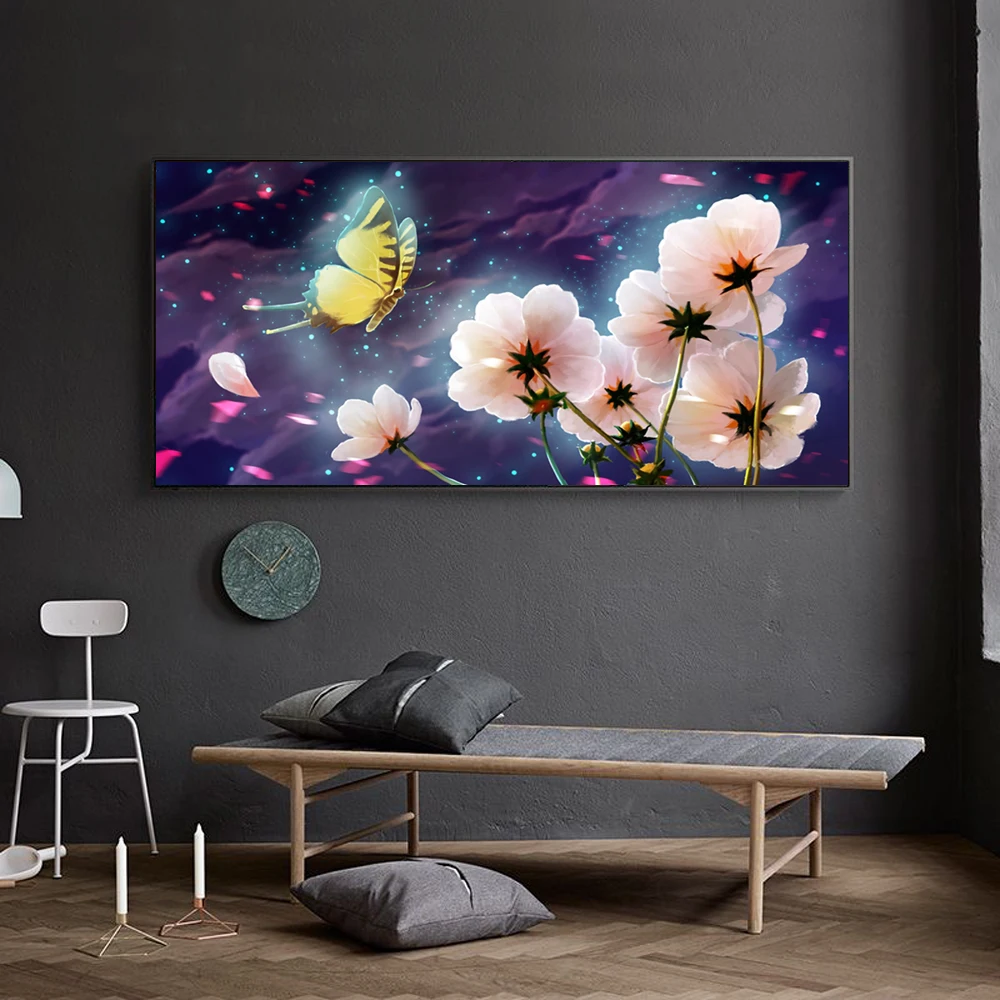 

Plant landscape oil painting wild chrysanthemum art canvas painting living room corridor bar home decoration mural