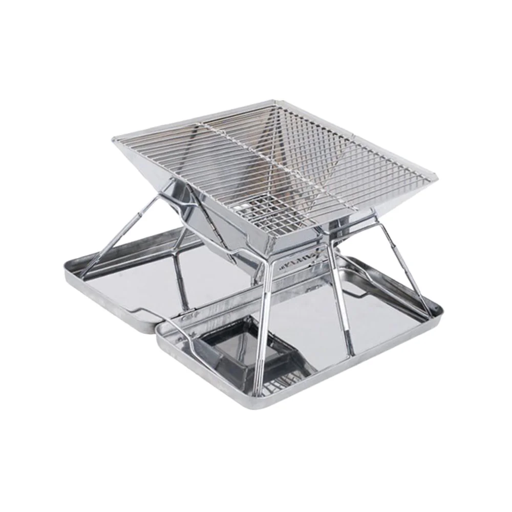 

1Pc Stainless Steel BBQ Rack Mini Foldable Barbecue Grill Simple Garden Barbecue Rack Outdoor Barbecue Grill(Silver)