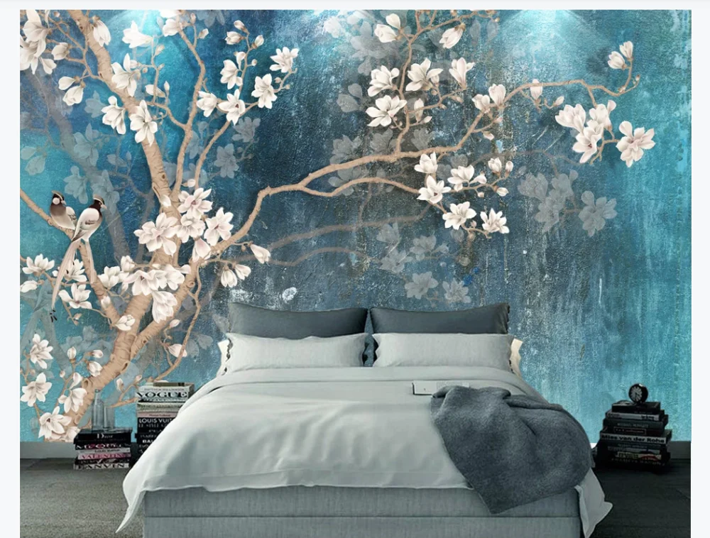 Фотообои на заказ винтажные ручная роспись цветок магнолии фон настенный