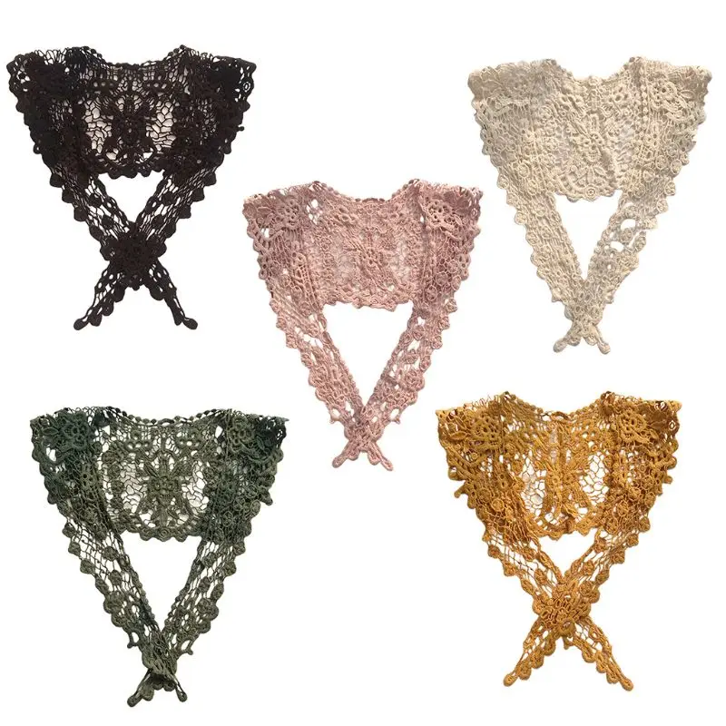 

Women Embroidery Floral Lace Fake collar Triangle Neck Scarf Sweet Crochet Shawl Breathable Neckerchief Fake collar