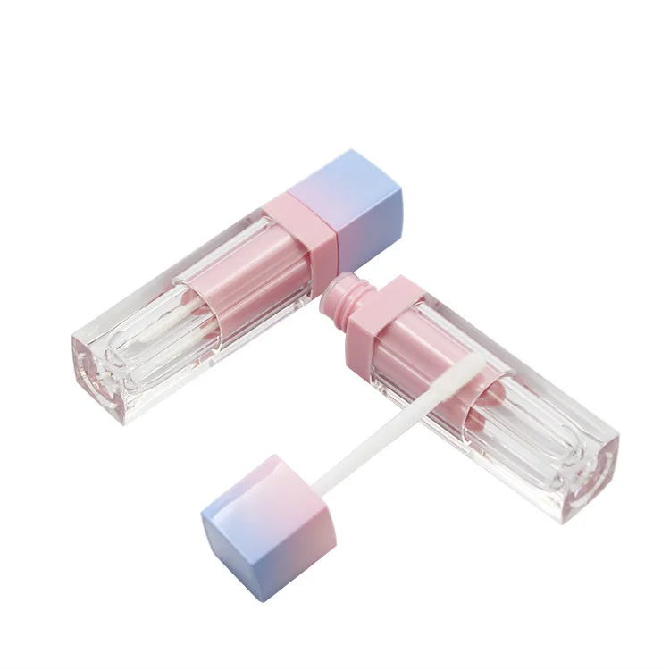 

500pcs/lot Square Empty Lip Gloss Tube Bottle Gradient Pink Blue Plastic Elegant Lipstick Liquid Cosmetic Containers 5ml Sample