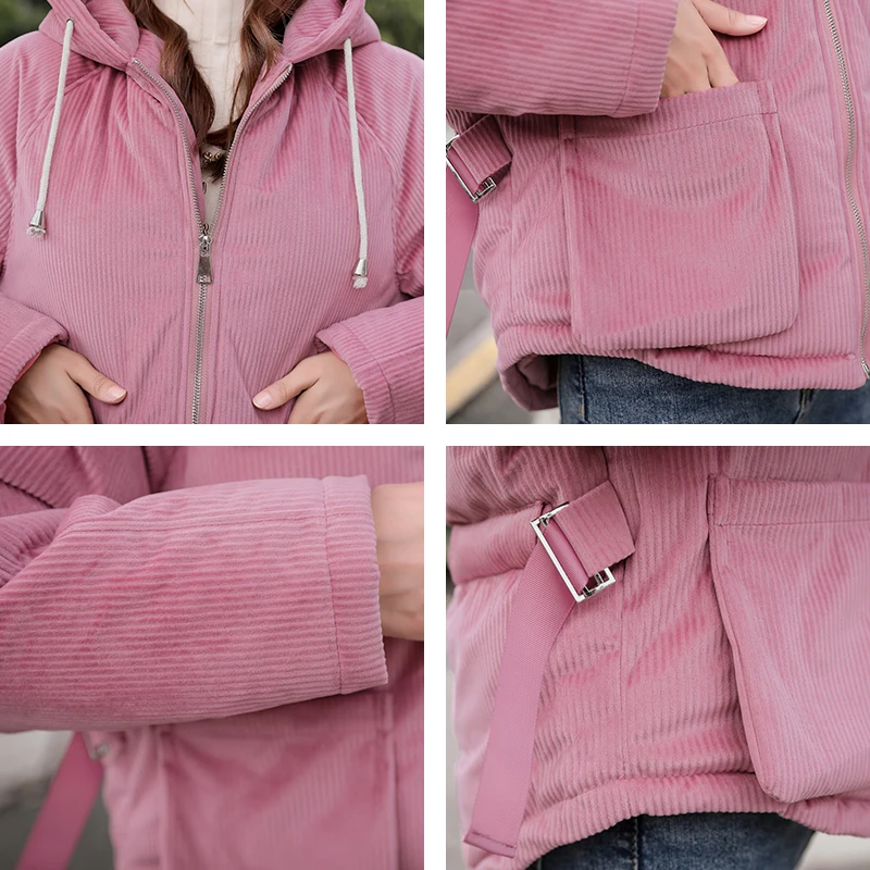 

Women Autumn Outwear Corduroy Basic Jacket Hooded Velvet Fabric Women's Winter Coat 2020 New Arrival Solid Thick Female Parkas