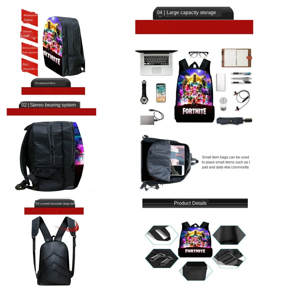 2020 New Fortnites 3D Brand Design Printed Patterned Backpack European and American Fashion Children Cartoon School Bag | Дом и сад