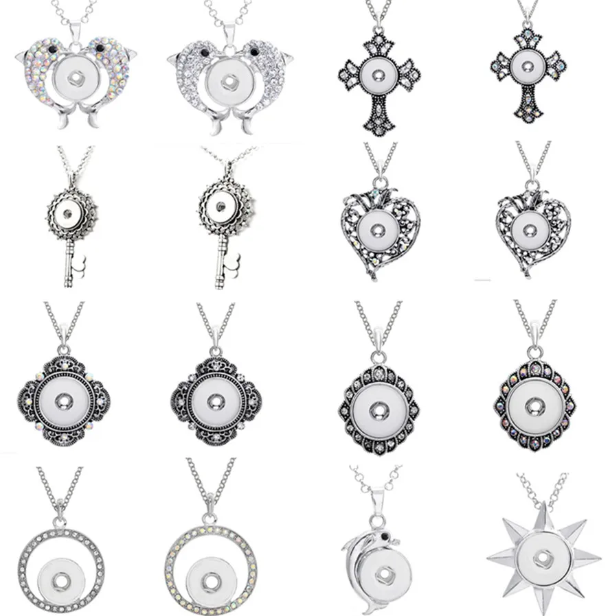 

New Snap Jewelry Crystal Pendants Necklaces Flower Cross 18mm Snap Button NecklaceWomen Charms DIY Snaps Necklace Jewelry