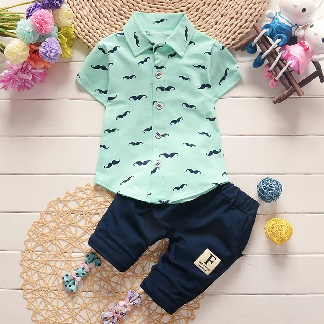 Baby boys summer clothing sets toddler fashion cotton shirt+bib pants 2pcs tracksuits for bebe infant wedding clothes |