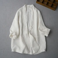 spring autumn women casual all match loose japanese style brief comfortable water washed linen white blazer coats