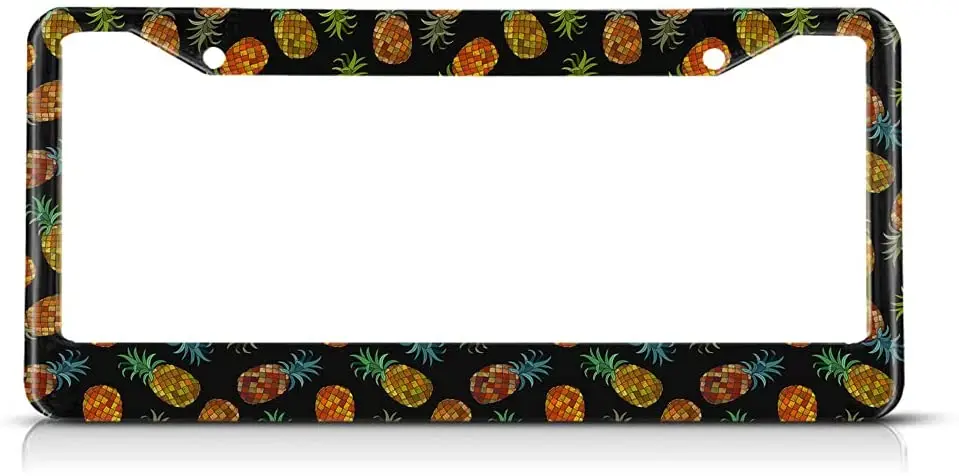 

Orange Pineapple License Plate Frame Auto Tag Frames Vintage Tropical Fruits License Plates Holder 2 Holes Black Decorative Car