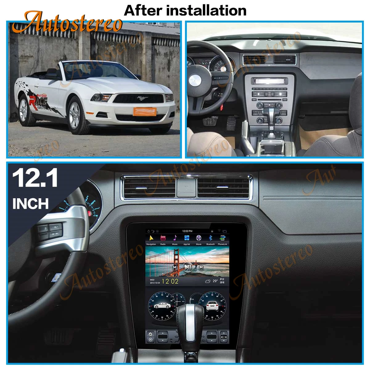 Tesla style Android 9 PX6 4 ГБ Автомобильный GPS навигатор для Ford Mustang 2010-2014 головное