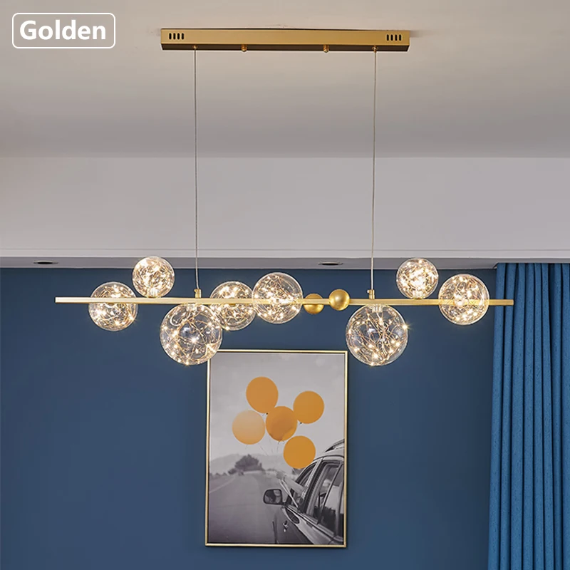 

Modern Gold / Black LED Chandelier Lighting Clear Glass Bubbles Lamp Beads Star Light Fixture for Living Dining room Bedroom