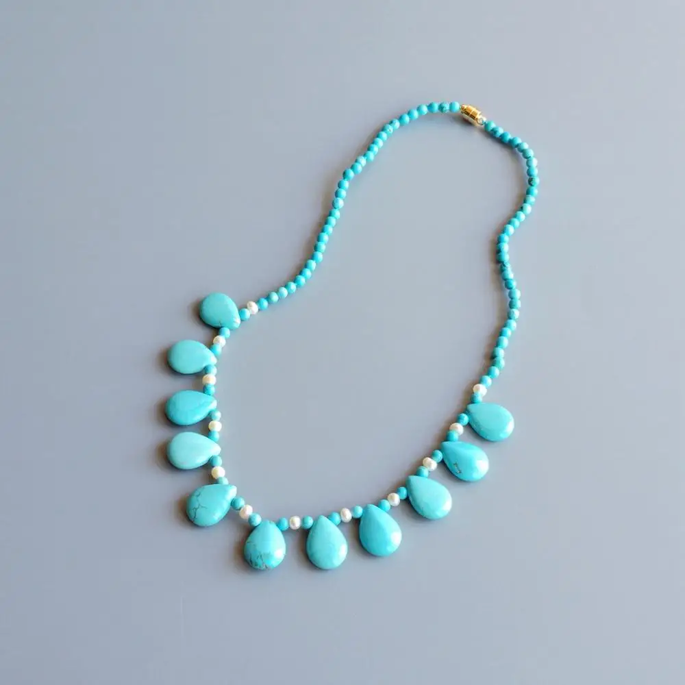 Жемчужное ожерелье LiiJi, голубой бирюзовый дюйма, 45 см