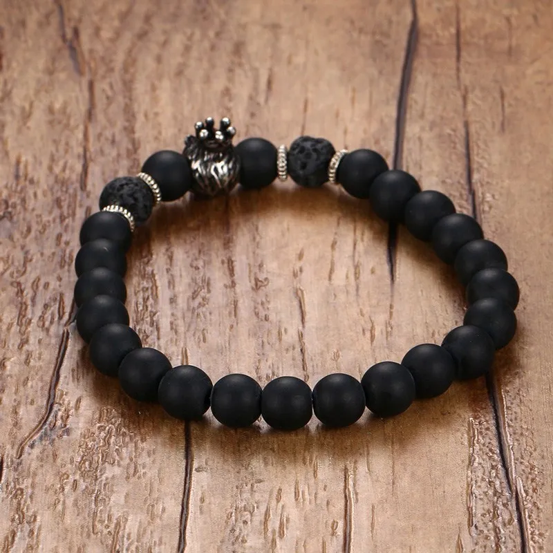 Новые крутые 8 5 мм Черные бусы из лавы шармы браслеты для мужчин винтажные лев