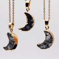 1pc moon druzy moon pendant necklace gold chain necklace crystal crescent necklace moon jewelry gold moon druzy necklace