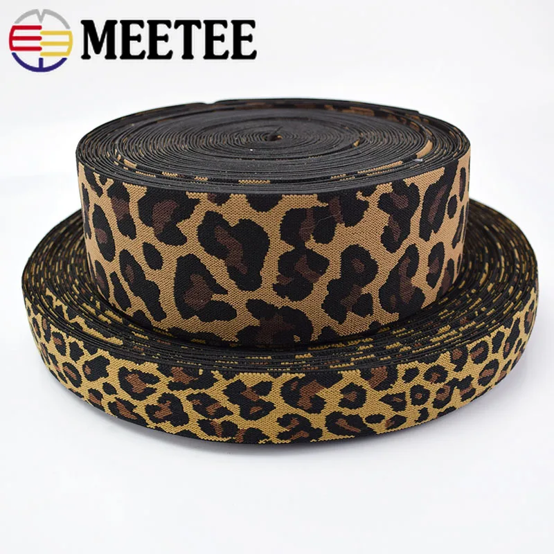 15Yards Meetee 30-60mm Leopard Printed Elastic Band Pants Waist Ribbon Webbings Bags Trousers Rubber DIY Sewing |