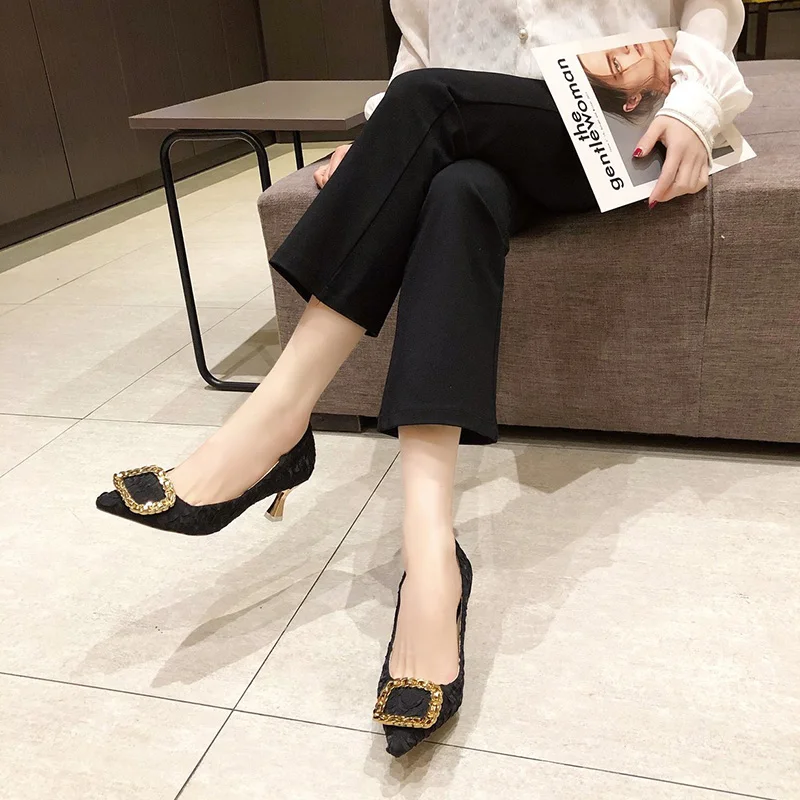 

2021 Brief Pumps African Woman Shoe Summer High Heels Lace-Up Slip On All-Match Pointed Wedge Shallow Mouth Latest Sweet Burgund