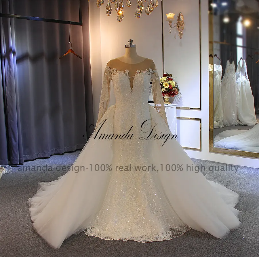 Аманда дизайн robe de mariee длинный рукав кружева Русалка Съемная юбка Африканское свадебное платье