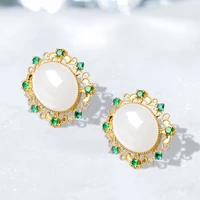 vintage oval stud earrings with opal green zircon luxury fine piercing jewelry for women high grade party anniversary gift