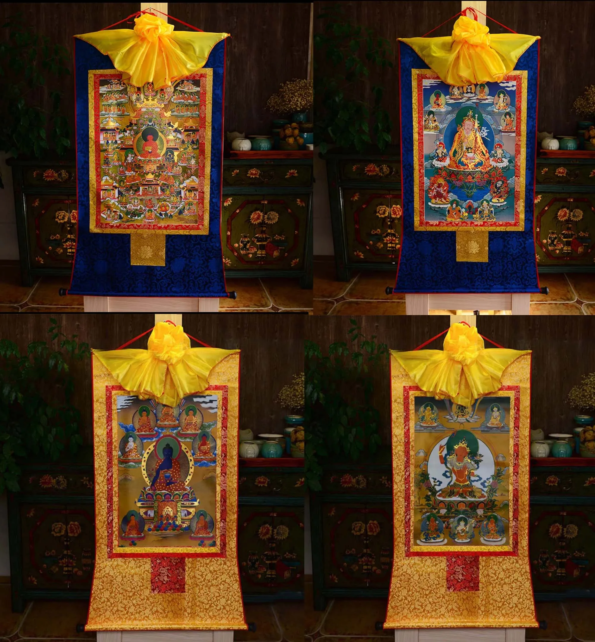 4 шт. оптовая продажа буддийские товары -- 60 см Bodhisattva Manjusri Padmasambhava Guru Rinpoche Thang-ga Thangka