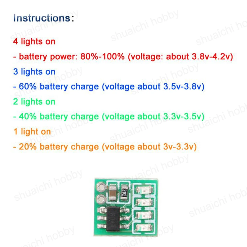1PCS Micro Lipo Battery Indicator Board Lithium Capacity PCB Module LED Display DC 3-4.2v Power Test for RC DIY Electric Vehicle images - 6