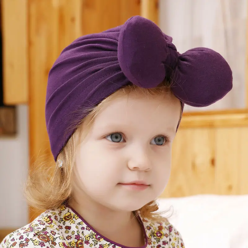 Newborn Toddler Baby Girls Turban Soft Silk Beanie Big Bow Hat Cap Wrap Headwear Headband Hats Accessories Candy Color Cute