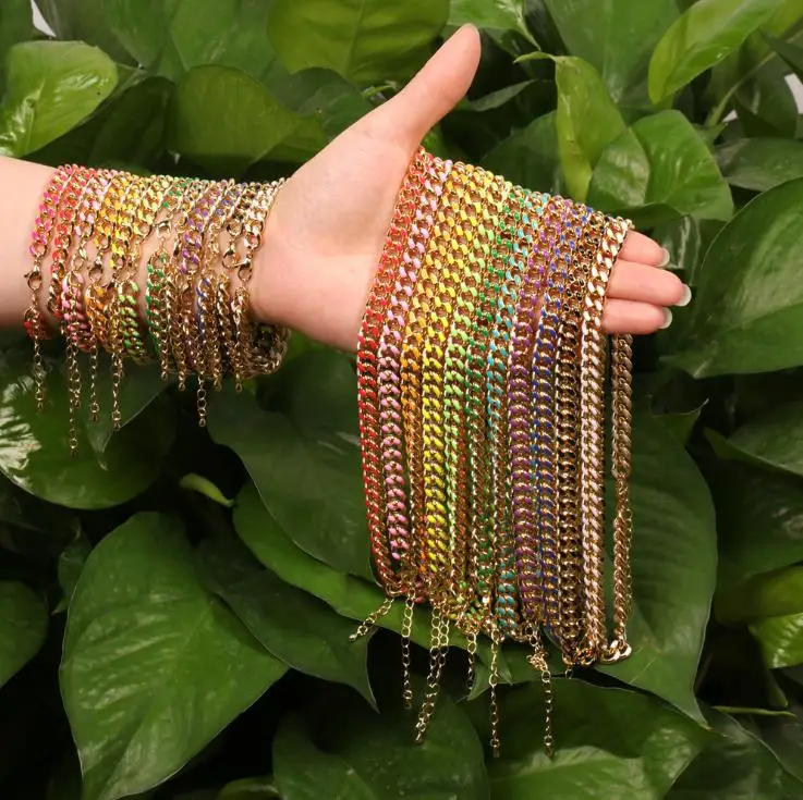 4PCS Colorful jewelry Neon rainbow enamel cuban link chain women Necklace |
