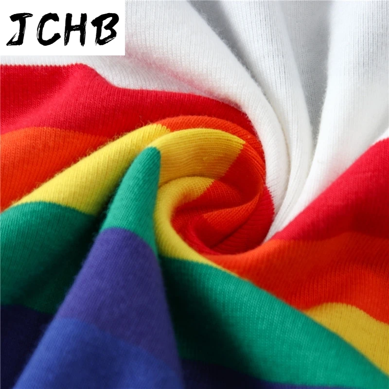 

2021 New t Shirt Women Clothes Rainbow Stripe Top Harajuku Tshirt Summer Short Sleeve Korean Punk T-shirt Camiseta Feminina