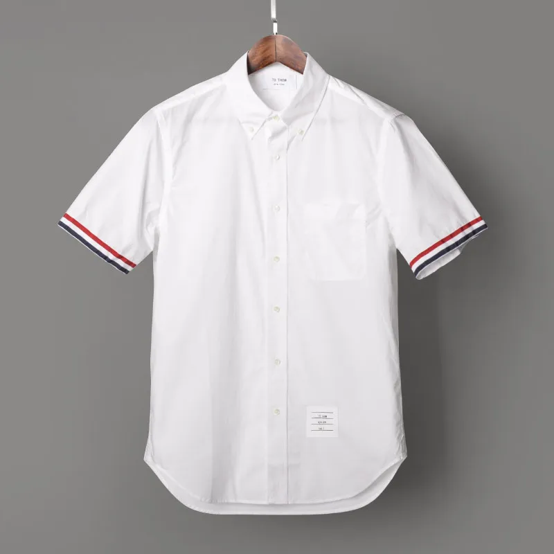 

2021 TB THOM men's short sleeve white with pocket summer Poplin men thin casual shirts for male