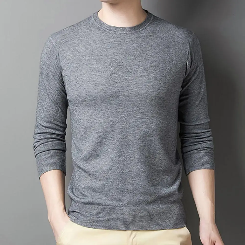 

Мужской осенний пуловер 2021, однотонный мужской пуловер с длинным рукавом, простой Приталенный топ с круглым вырезом для осени и зимы