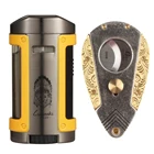 Набор металлических зажигалок для сигар, 4 фонарь, с держателем сверху, стальной резак для сигар, инструмент для курения