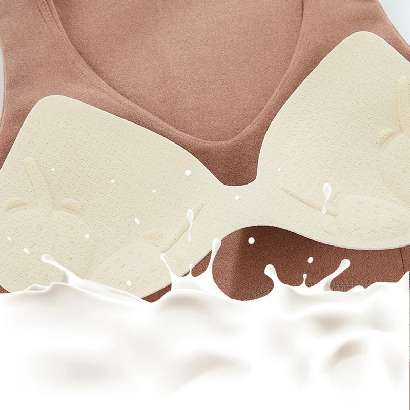 2021 Seamless Heating Velvet Thermal Underwear Women V-neck Plus velvet Thick Wormwood Fiber Belt Warm Belly Latex Pad Cup Vest