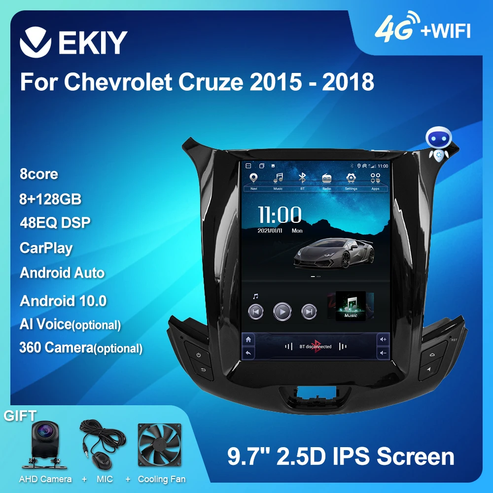 

EKIY DSP Android 10 Car Radio For Chevrolet Cruze 2015-2018 Multimedia Tesla Vertical Screen GPS Navigation BT 6+128G DVD HU