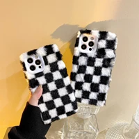 fashion plush shell for iphone11pro 12 xr max anti fall black and white grid phone case style for iphone13 pro max 12 pro 11 pro