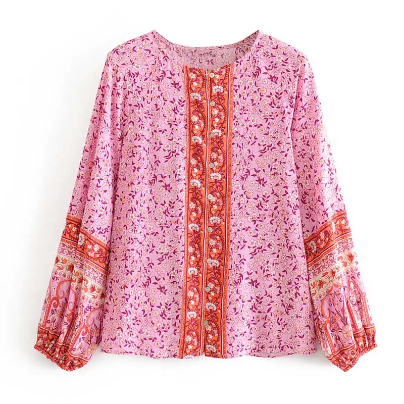 Богемный Вдохновленный остров блузка богемный фиолетовый цветочный длинный