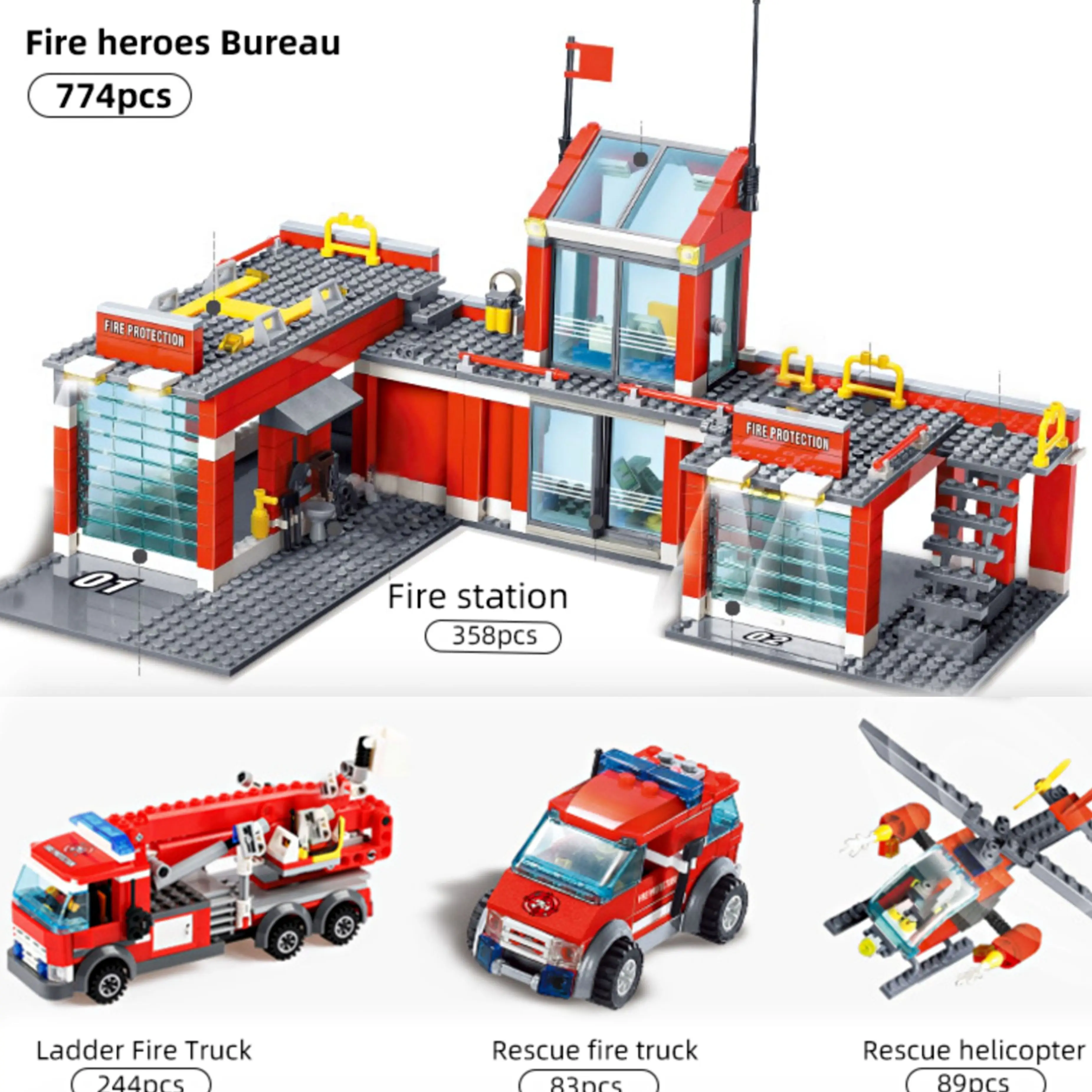 

Building Blocks City Fire Station Model 774pcs Compatible Construction Firefighter man Truck Enlighten Bricks Toys Children