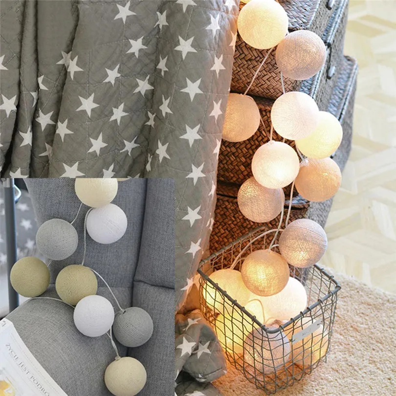 3m 20 Cotton Ball String Lights Fairy Hanging Wedding Bedroom Living Room LED Light Christmas Decoration For Home &amp4s20 | Лампы и