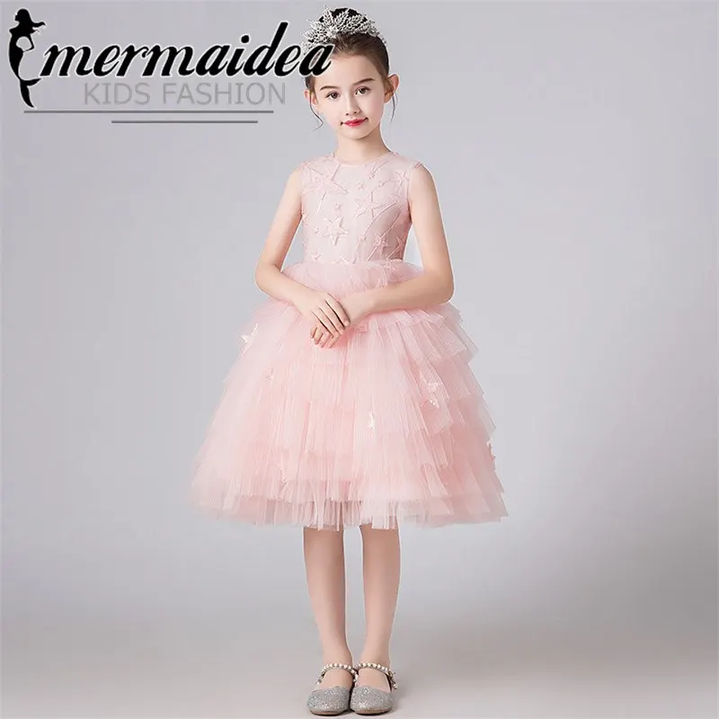 Корейское милое розовое платье для дня рождения свадьбы вечеринки многослойное