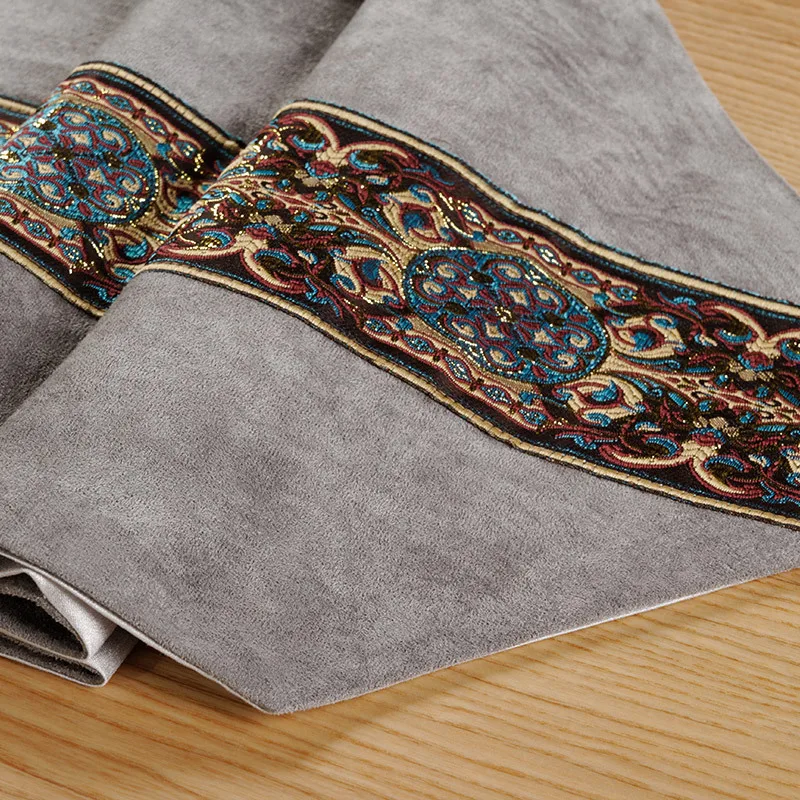 New Chinese Style Embroidery Solid Red Table Runner Simplicity Blue Flag Cover Decoration for Dining with Tassels | Дом и сад